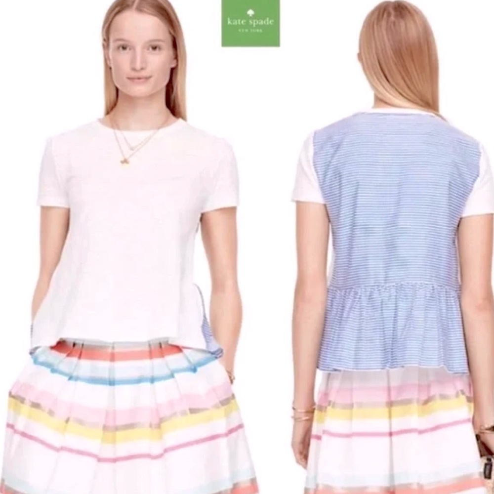 Kate Spade Broome Street Ruffle Back T-shirt Fresh white & Blue Stripe